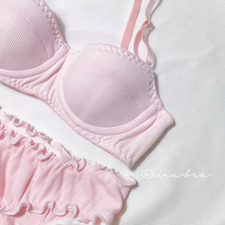 PINKY | bộ đồ lót cotton hồng phấn, áo có gọng nâng mút mỏng, quần basic nhún bèo dễ thương