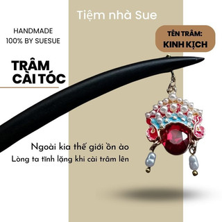Trâm cài tóc gỗ kinh kịch handmade by Suesue trâm cổ phong mặc cổ phục