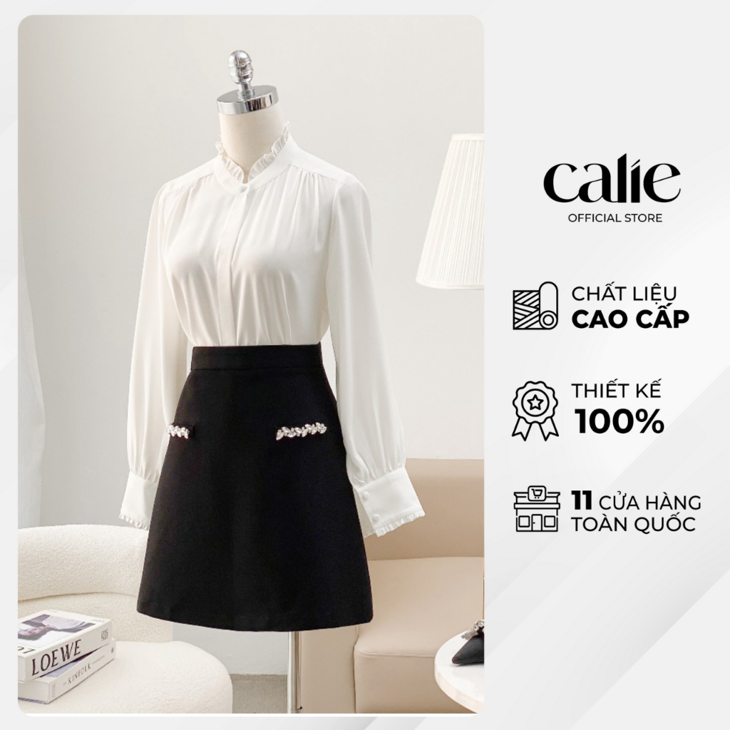 Áo sơ mi nữ dài tay can nhún vai cổ bèo chui đầu CALIE AS280