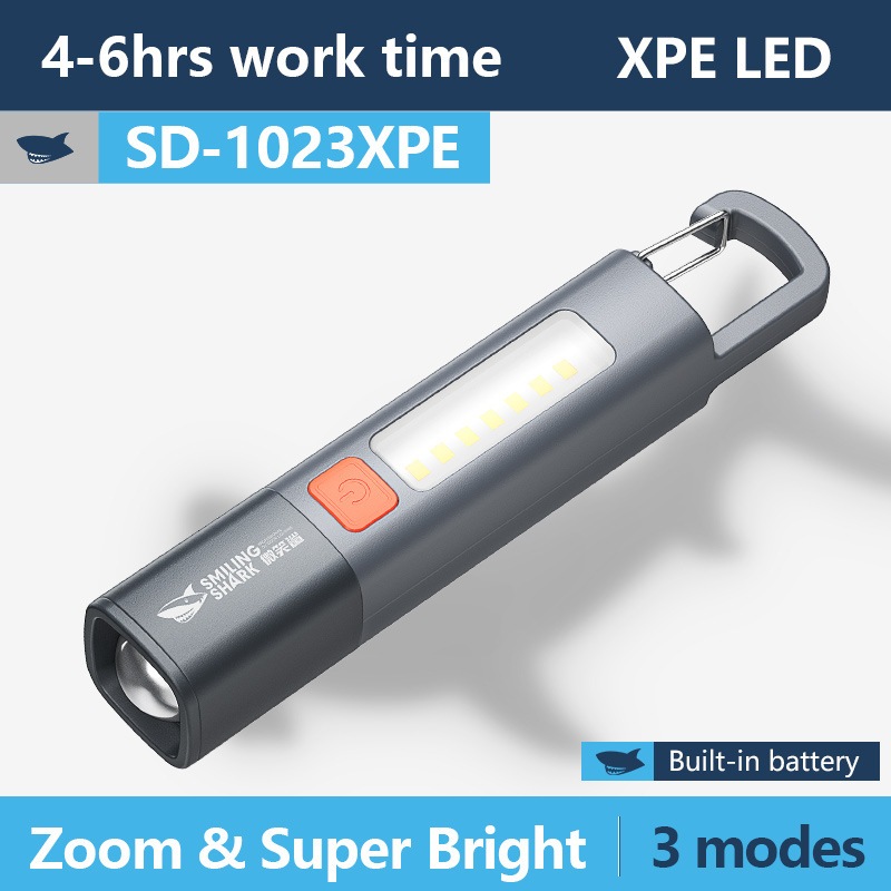 Đèn pin siêu sáng Smilling Shark, pin 1200Mah, Chống nước ip 33. Chiếu sáng bằng Bi cầu