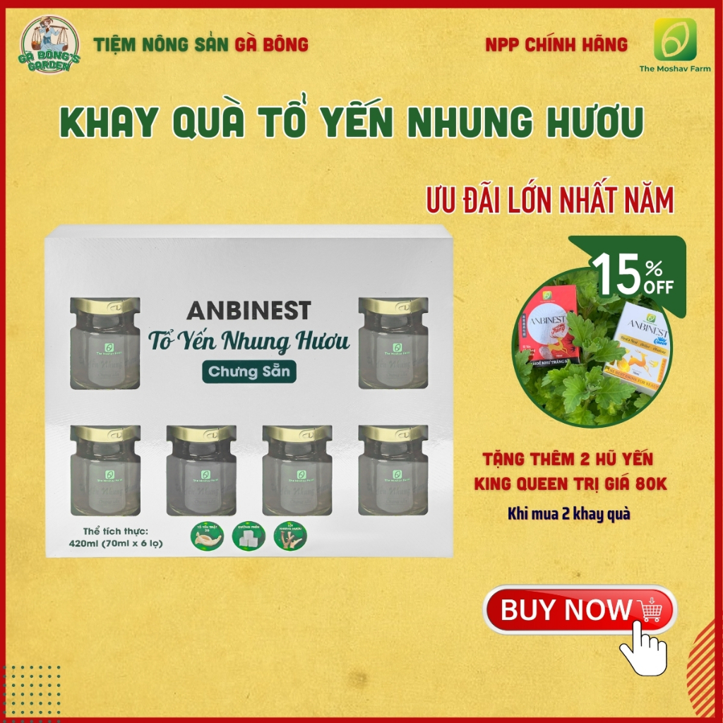 Yến chưng nhung hươu Anbinest The Moshav Farm Set quà cao cấp thơm ngon, bổ dưỡng Tổ Yến Khánh Hòa 6 hũ 70ml