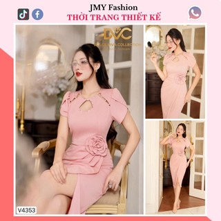 V4353 Váy hồng khoét ngực đính ngọc sang chảnh [Dolce Viva Colection (DVC)] váy đầm hồng ôm boy đính hoa eo bản to