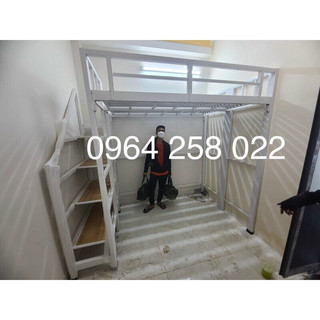 Giường tầng gác khung hộp 1m6x2m- bậc thang gỗ