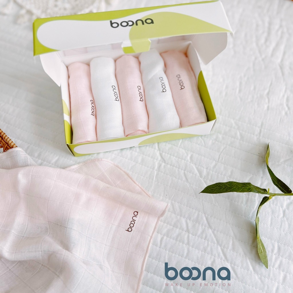 Khăn Sữa Sợi Tre Boona Set 5 Cái Mềm Mịn, Rửa Mặt, Tắm Cho Bé Sơ Sinh KT 30*30CM Shop Uni Baby