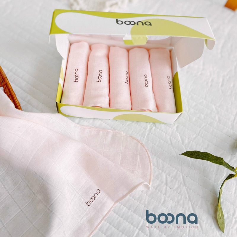 Khăn Sữa Sợi Tre Boona Set 5 Cái Mềm Mịn, Rửa Mặt, Tắm Cho Bé Sơ Sinh KT 30*30CM Shop Uni Baby