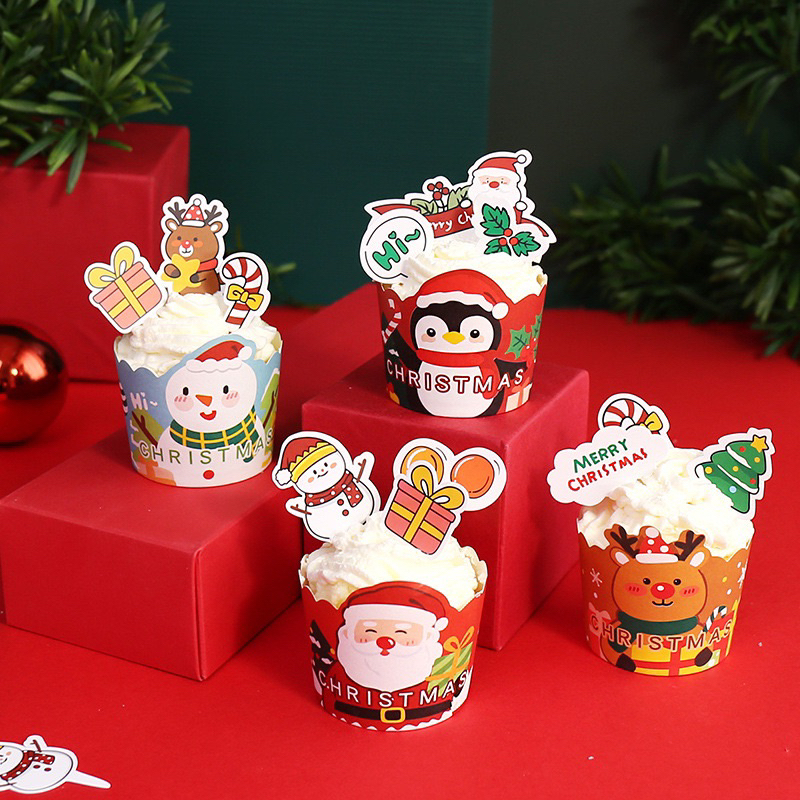 Cup giấy giáng sinh đựng bánh cupcake
