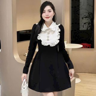 Váy nhung cúc hình bông tuyết đi tiệc phong cách Hàn Quốc Red Shop 40009