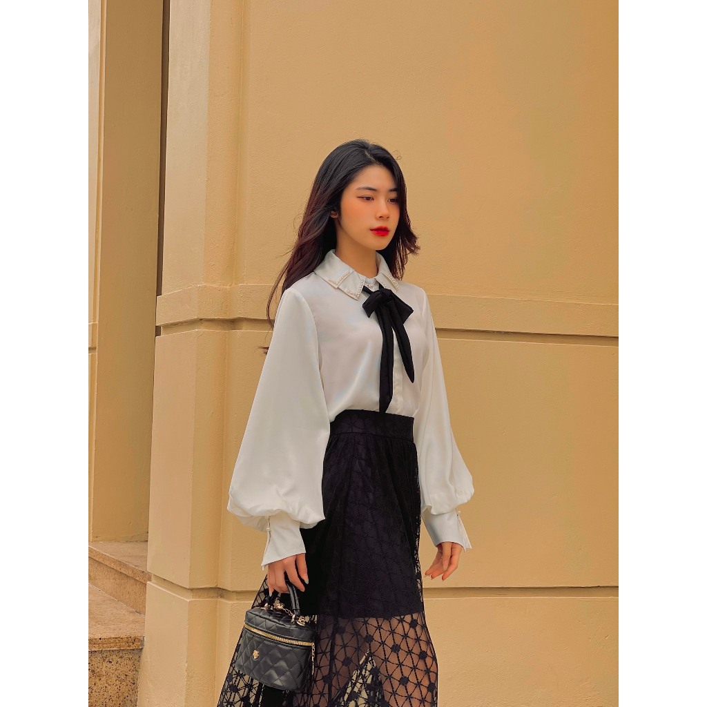 LITHE - Áo sơ lụa Nhật mi đính ngọc trai Charlise Top