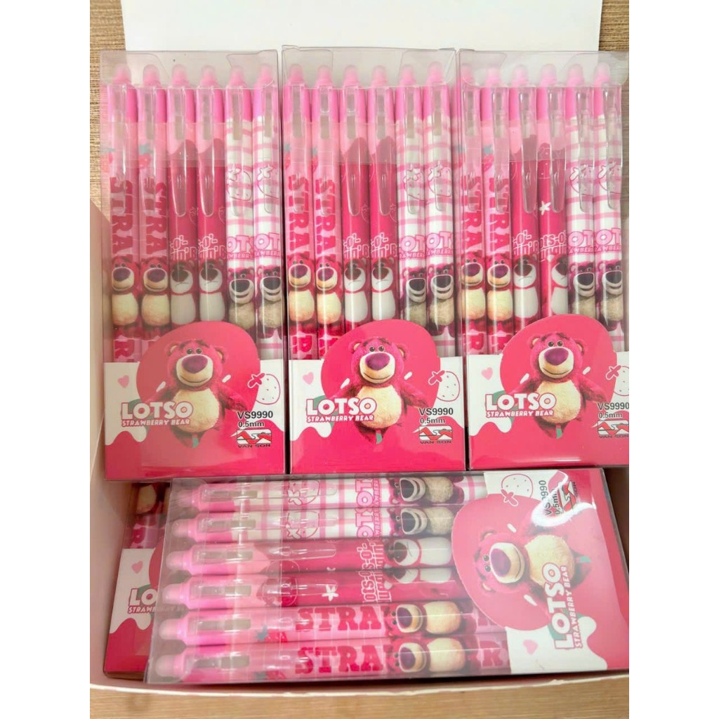 Hộp 12 Cây Viết Gel Bấm Xoá Được Hình Gấu Dâu Ngòi 0.5mm