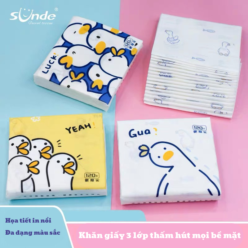 Khăn giấy khô Sunde lốc 8 gói mini bỏ túi - tiện lợi in hoạ tiết dễ thương siêu mềm mịn