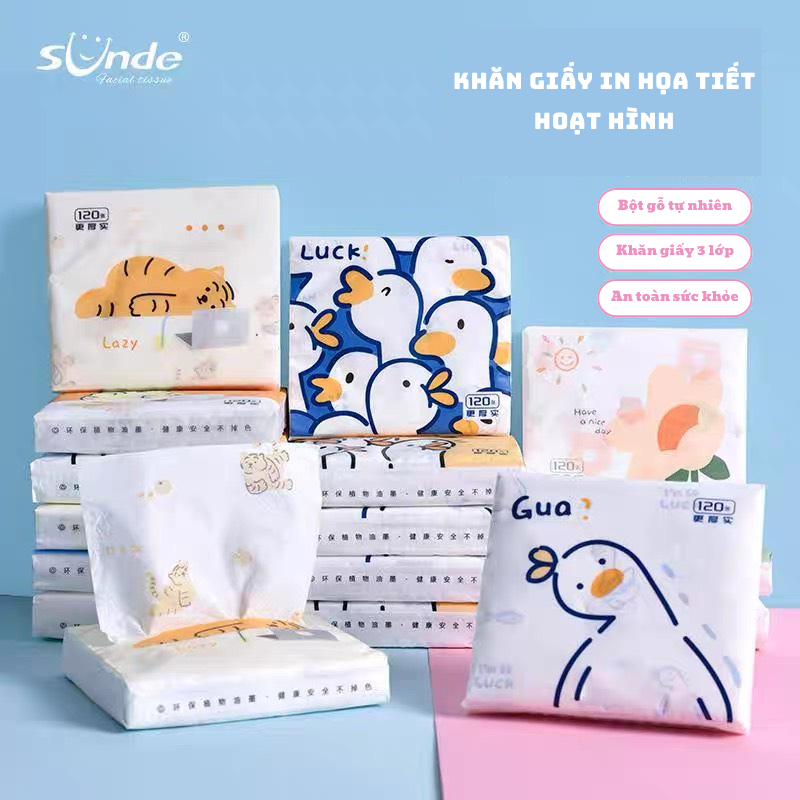Khăn giấy Sunde gói mini bỏ túi tiện dụng hoạ tiết dễ thương siêu mềm mịn thấm hút