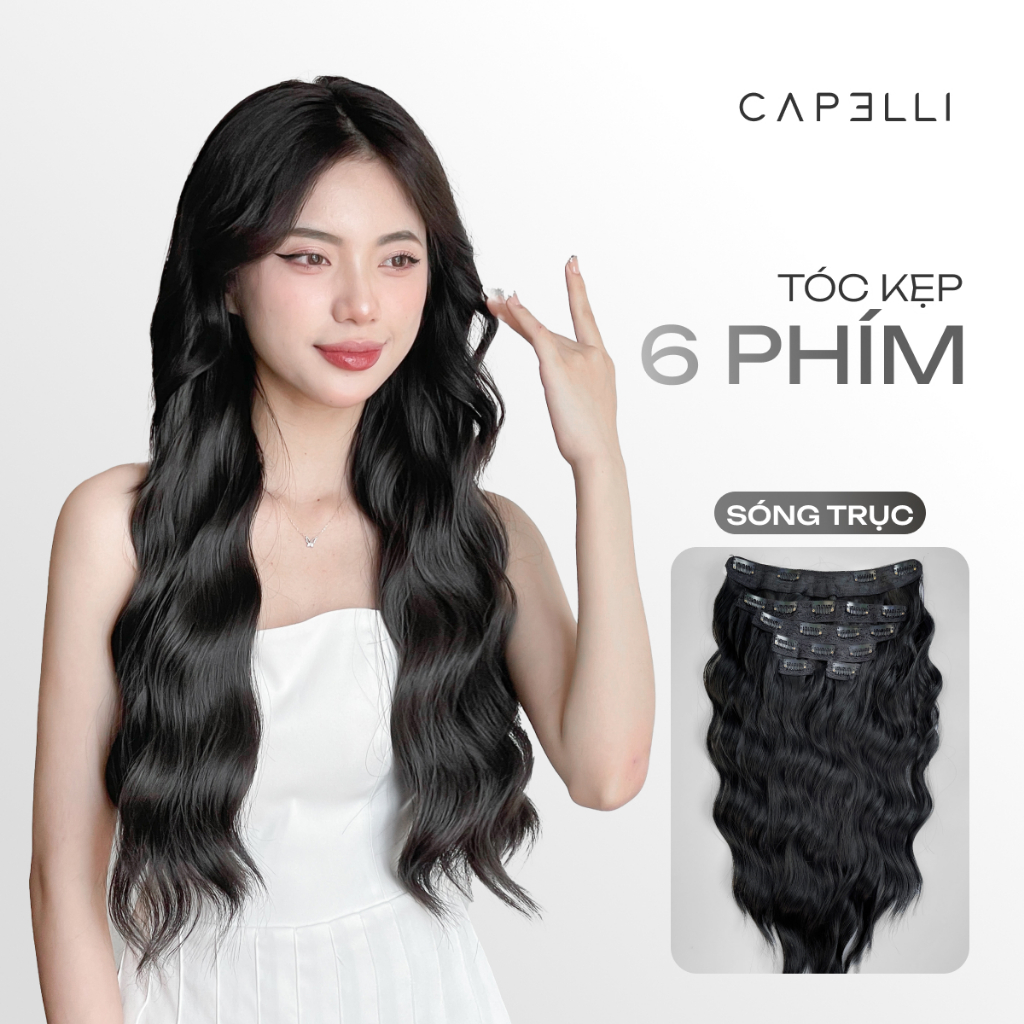Tóc Kẹp 6 Phím CAPELLI Xoăn Sóng Trục 40-50cm