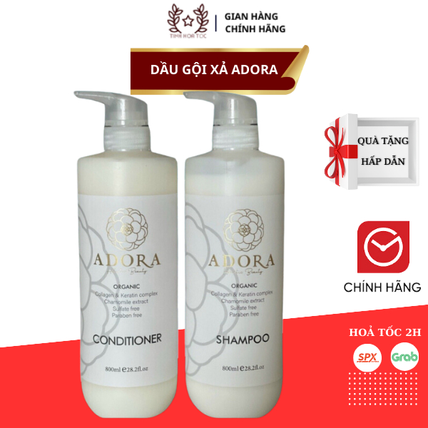 Dầu gội đầu cặp xả gội ADORA chiết xuất collagen,oganic,keratin và các dưỡng chất giúp phục hồi tóc hư tổn