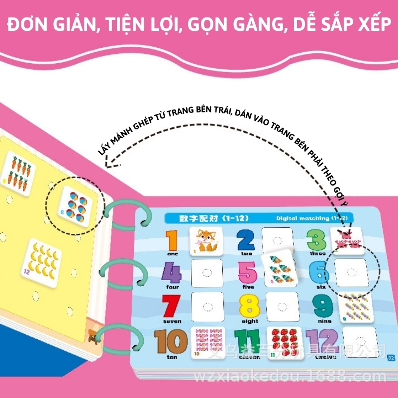 Học liệu bóc dán toán học thông minh Mathematics Quiet Book, Đồ chơi giáo dục Montessori cho bé tái sử dụng nhiều lần