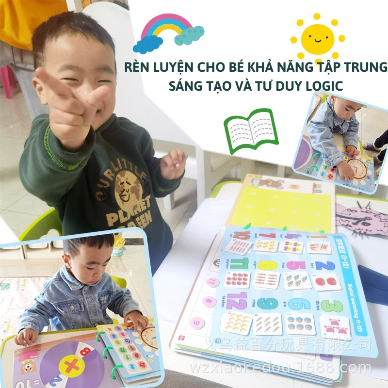 Học liệu bóc dán toán học thông minh Mathematics Quiet Book, Đồ chơi giáo dục Montessori cho bé tái sử dụng nhiều lần