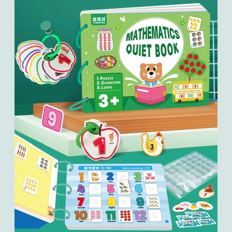 Học liệu bóc dán toán học thông minh Mathematics Quiet Book, Đồ chơi giáo dục Montessori cho bé tái sử dụng nhiều lần