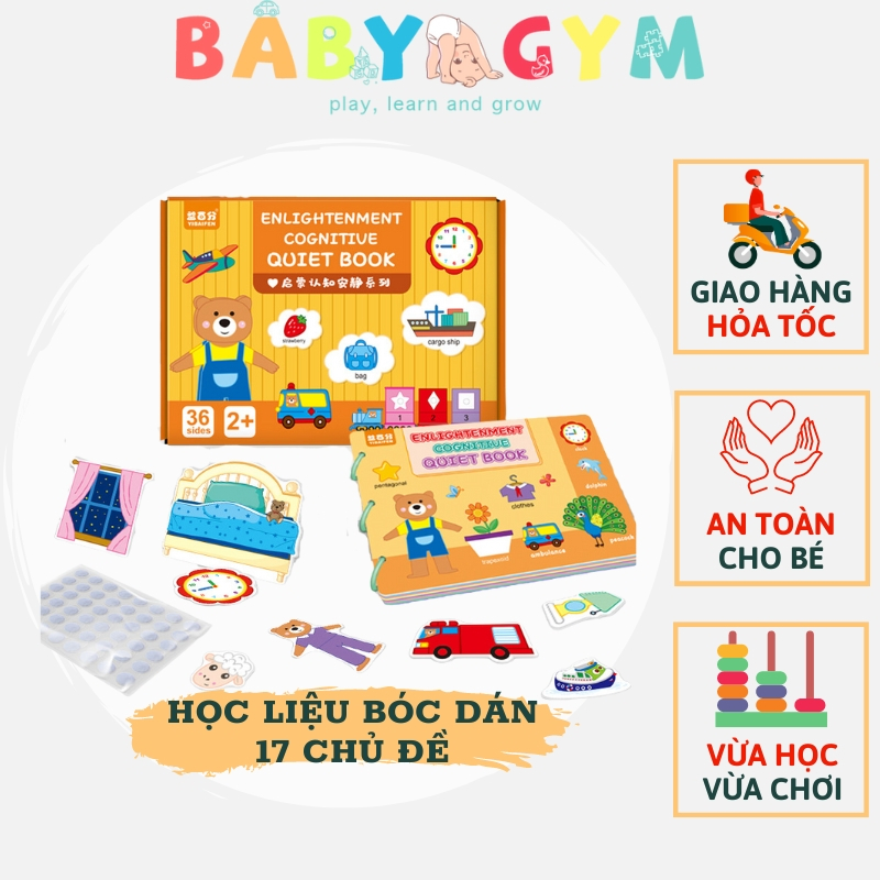 Học liệu bóc dán Montessori 17 chủ đề cuộc sống, Đồ chơi giáo dục cho bé tái sử dụng nhiều lần BabyGym
