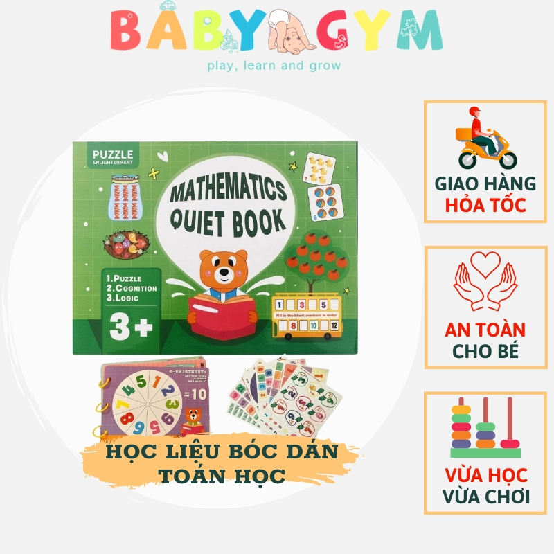 Học liệu bóc dán toán học thông minh Mathematics Quiet Book, Đồ chơi giáo dục Montessori cho bé tái sử dụng nhiều lần