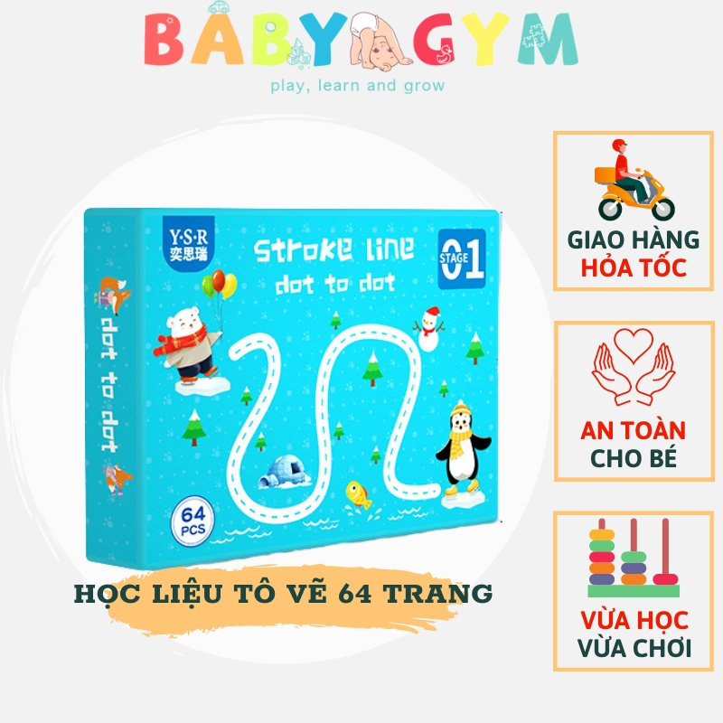 Quyển tập tô vẽ thông minh có thể xóa được 64 trang kèm 6 bút, Học liệu Montessori Đồ chơi giáo dục cho bé từ 2 tuổi