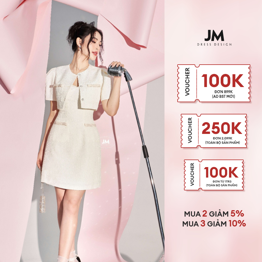 JM Dress Desgin - Áo cổ tròn dáng ngắn túi ốp phối nơ 2T62.2302WF