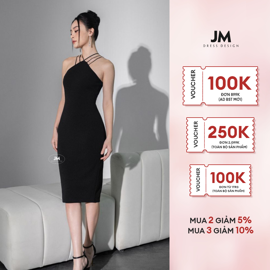 JM Dress Desgin - Đầm len body cổ yếm đan dây 1F17.2209SP