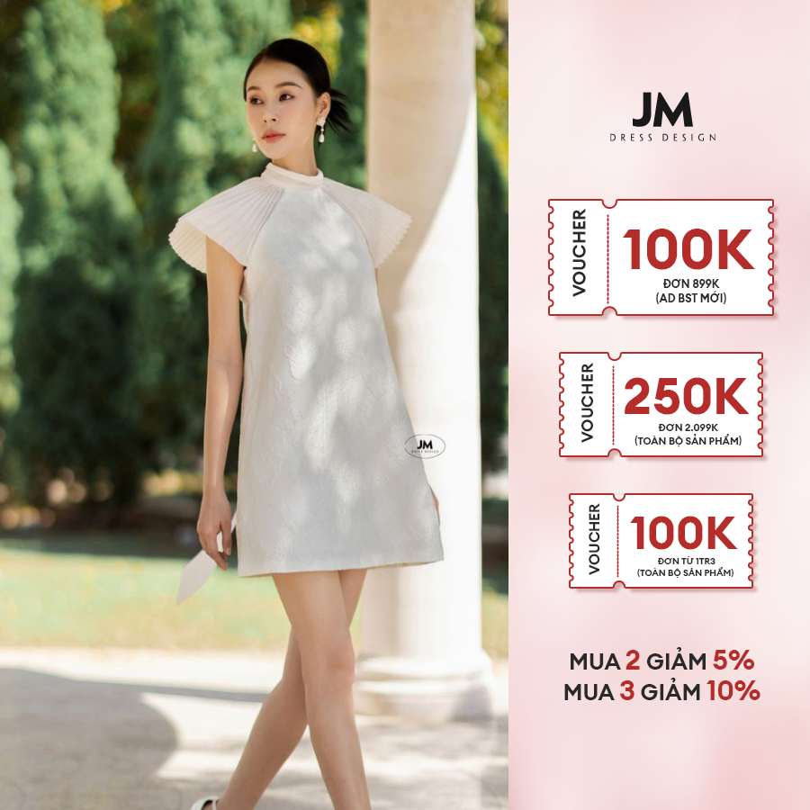 JM Dress Desgin - Đầm suông cổ nơ tay dập ly 1M02.2211BF