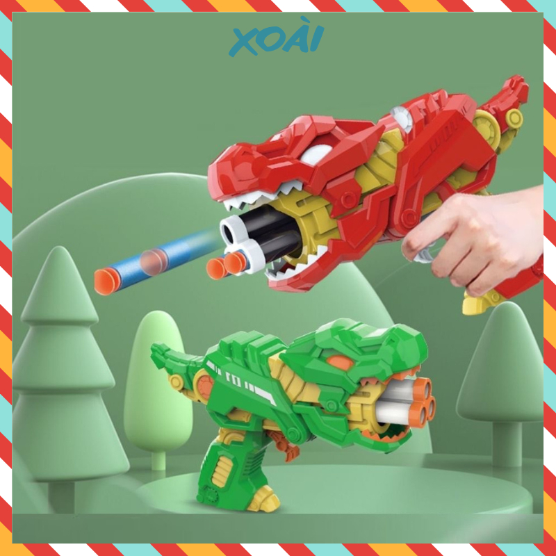 Đồ chơi viên xốp biến hình, Máy phóng viên xốp, Đồ chơi trẻ em kèm viên xốp hình khủng long, Đồ chơi khủng long