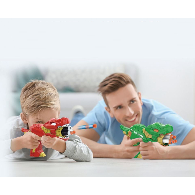 Đồ chơi viên xốp biến hình, Máy phóng viên xốp, Đồ chơi trẻ em kèm viên xốp hình khủng long, Đồ chơi khủng long