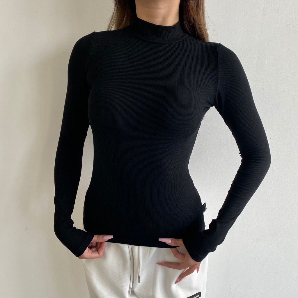 Áo len tăm dài tay cổ 4cm The Kim, áo giữ nhiệt dài tay trơn basic cho nữ đen trắng T219