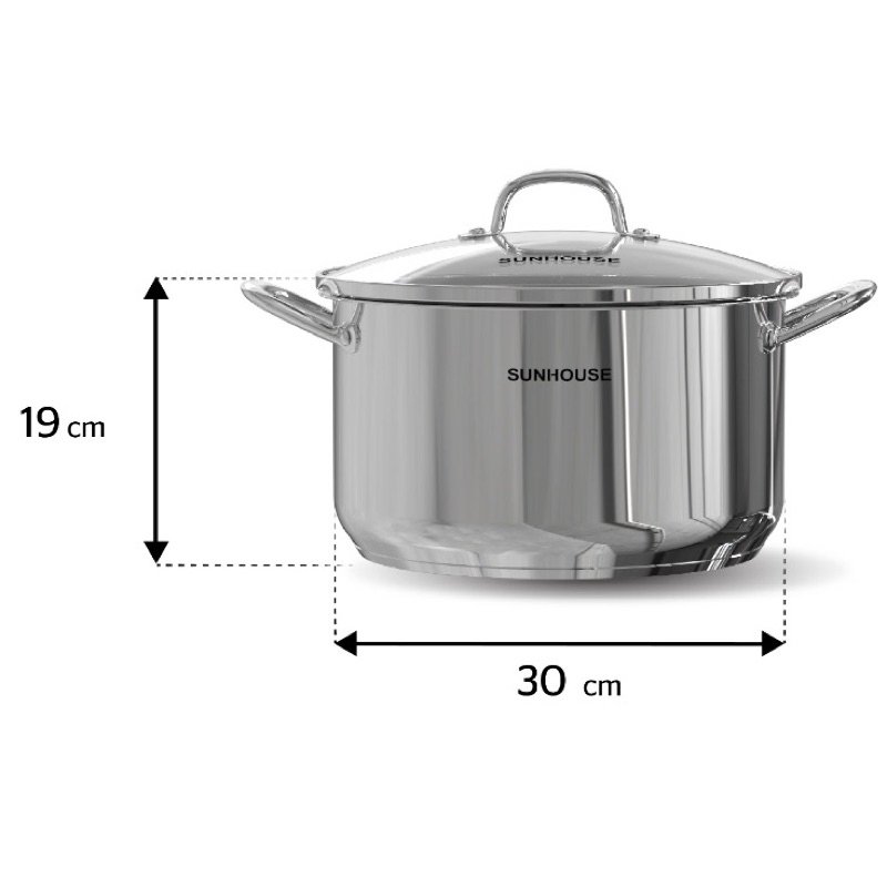 Nồi luộc inox 3 đáy Sunhouse size 16/20/24/30cm