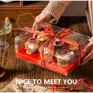 Hộp đựng 2/4/6/9/12 bánh cupcake MICA trong suốt cao 14 cm (không kèm ruy băng) - đế trắng hoặc đỏ