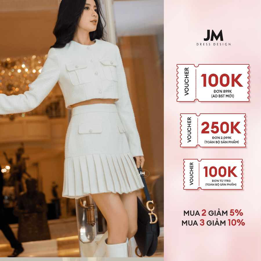 JM Dress Desgin - Chân váy Tweed dập ly 4S13.2210TW