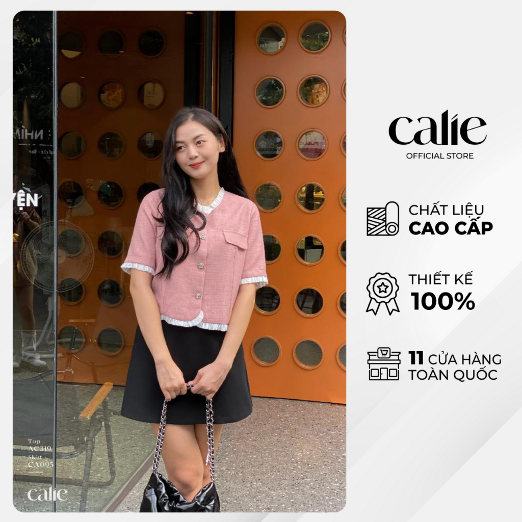 Áo cách điệu nữ ngắn tay dáng lửng phối bèo nữ tính CALIE AC319