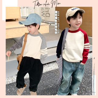 Áo len dệt kim cổ tròn tay phối màu hàng qccc chính hãng ambb kids k083