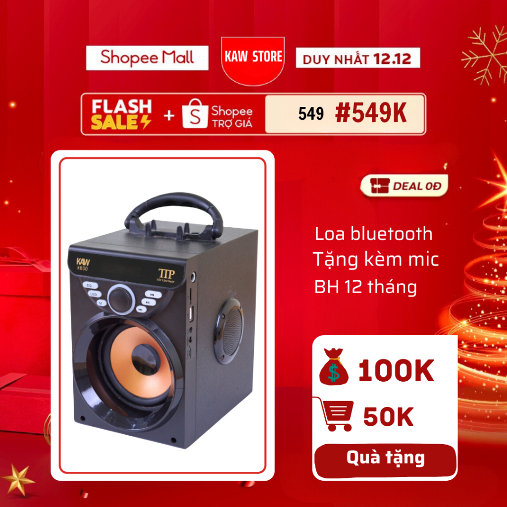 Loa bluetooth mini A800 pin trâu bass mạnh đèn led nhấp nháy hỗ trợ cắm thẻ nhớ, USB - Bảo Hành 12 Tháng