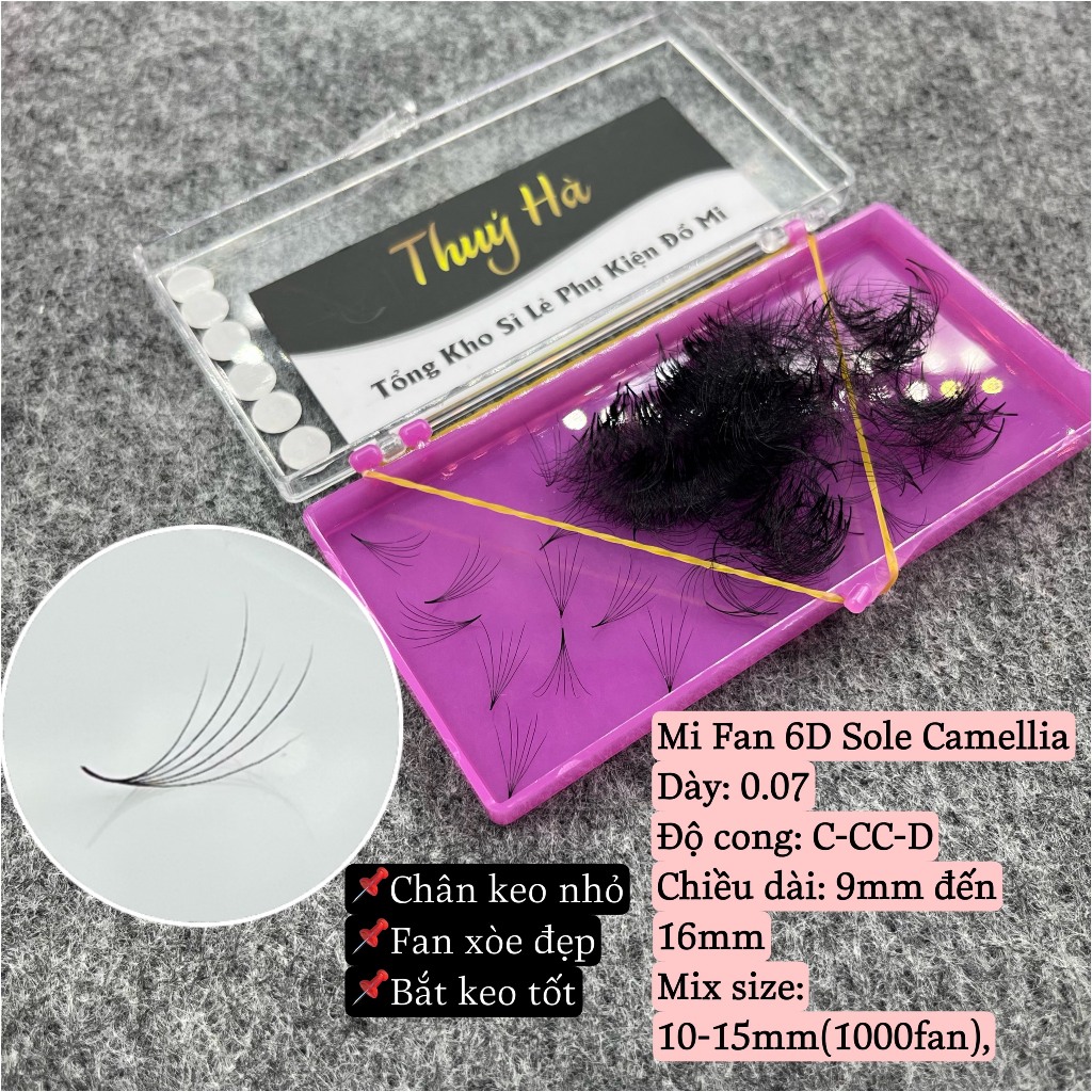 Mi fan 6D Sole Camellia dày 0.07_Cong C-CC-D_hộp 500-1000fan_mi hoa hồng sơn trà_mi sole_mi fan tay_volume_Thúy Hà
