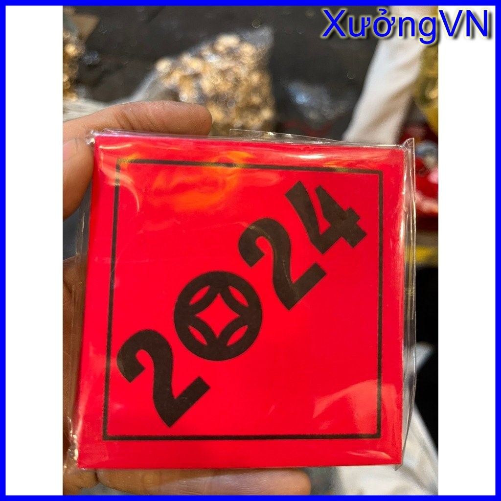 2024 - Tem Chữ  Thư Pháp Tết, Xuân, Phúc, Lộc, Thọ trang trí hình Tròn 6x6 cm , vuông Cạnh 10x10 cm