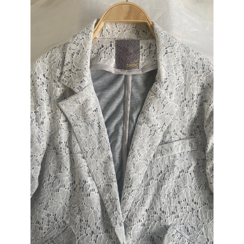 Áo khoác blazer M478 form suông chất ren hoa lót thun 2hand Hàn si ảnh thật
