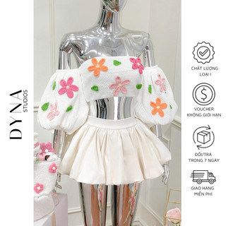Áo len đính hoa trễ vai 𝐀𝐒𝐇𝐘𝐋𝐄𝐘 phối chân váy xoè bông cực xinh