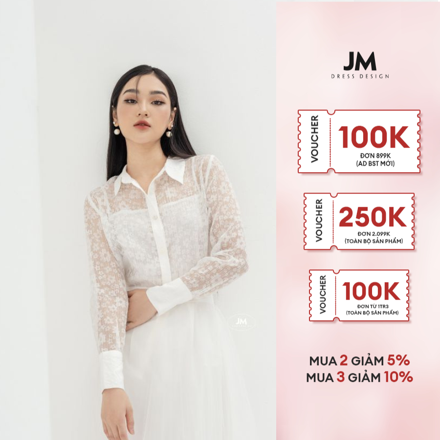 JM Dress Desgin - Áo sơ mi ren phối trơn 2T48.2208OG