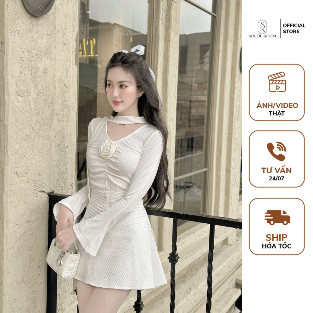 Áo Thiết Kế Nữ Thun Cotton SOLEIL ROOM Phối Hoa Trà Kèm Dây & Tag Đá Jessi Top