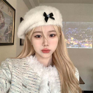 Mũ lông đính nơ tiểu thư hot trend