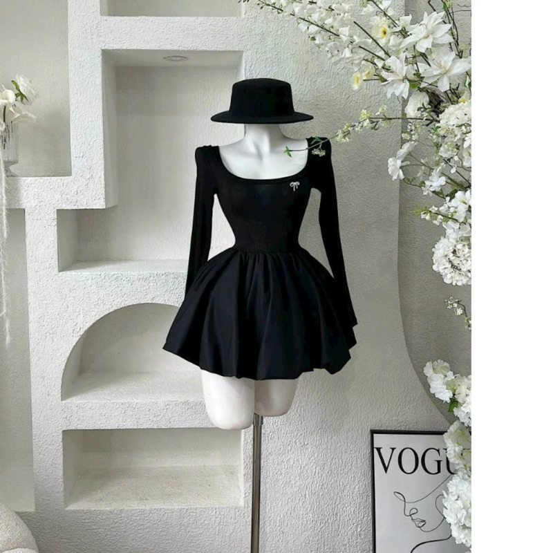 Đầm dài tay body xoè tầng dáng ngắn màu đen váy kiểu nữ tùng 3 tầng tôn dáng sang chảnh đi tiệc