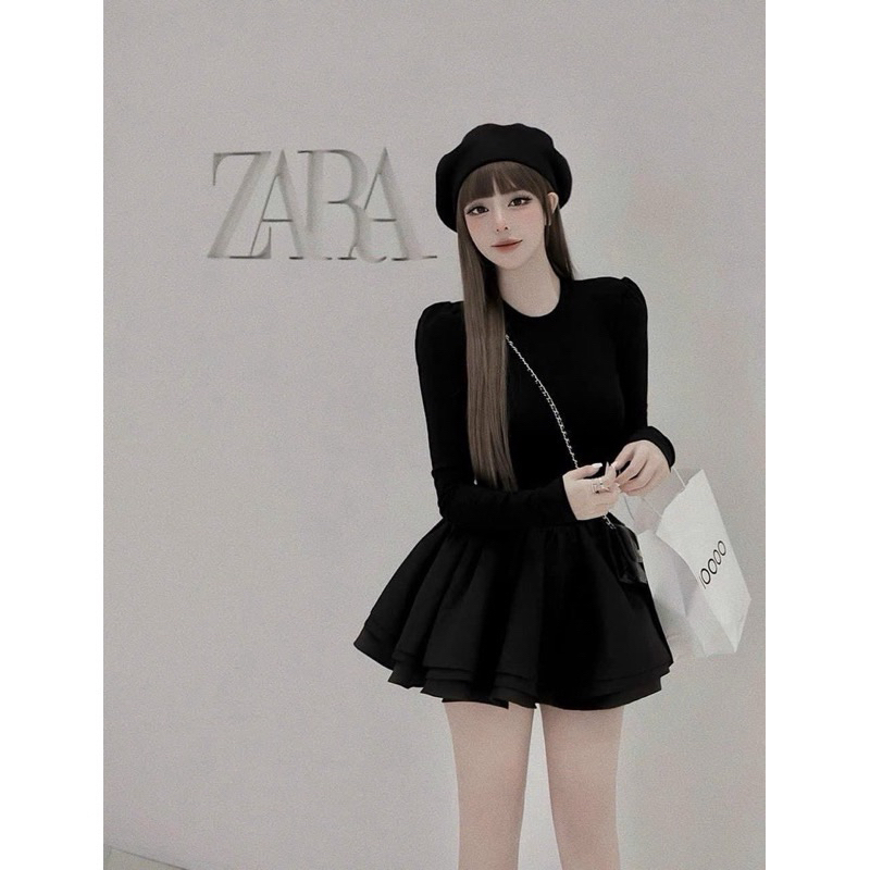 Đầm dài tay body xoè tầng dáng ngắn màu đen váy kiểu nữ tùng 3 tầng tôn dáng sang chảnh đi tiệc