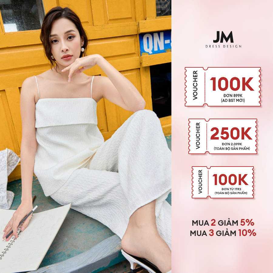 JM Dress Desgin - Áo hai dây peplum đột chỉ Trắng 2R01.2302WF
