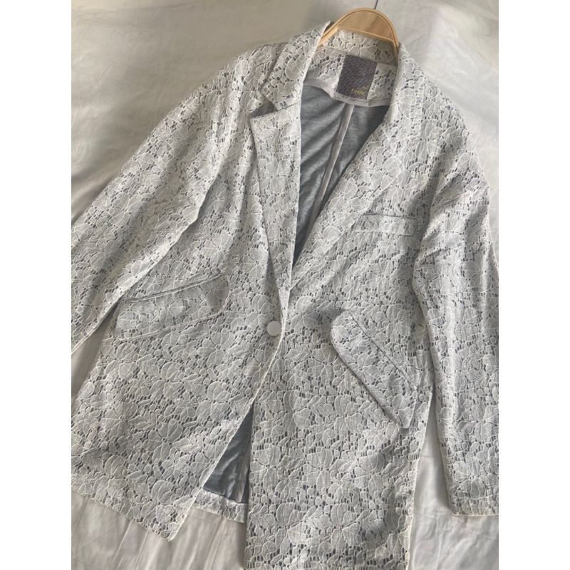 Áo khoác blazer M478 form suông chất ren hoa lót thun 2hand Hàn si ảnh thật
