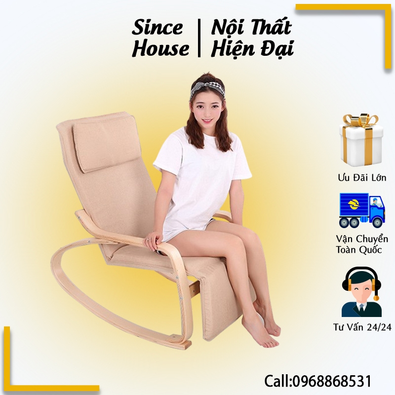 [FREESHIP + TẶNG CHAI VỆ SINH VẢI] Ghế Thư Giãn Gỗ Bập Bênh Cao Cấp, Ghế Poang Dài Thư Giãn Có Gác Chân Đệm Bọt Biển