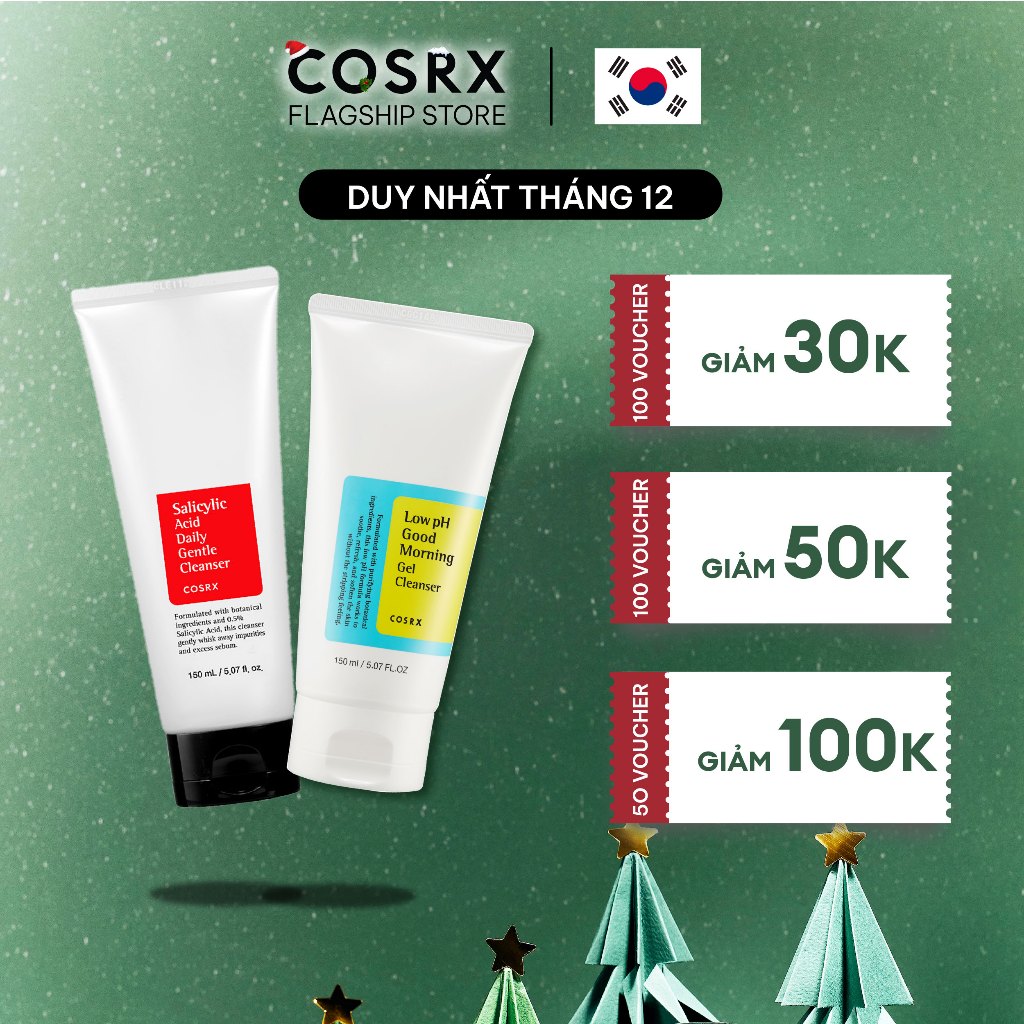 Combo Sáng Tối SRM COSRX Salicylic Acid Daily Gentel Cleanser + Low pH Good Morning Cleanser