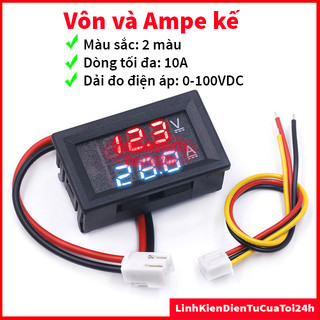Đồng hồ led đo dòng đo áp dc kỹ thuật số 0-100v 10a màu đỏ - vôn-ampe kế