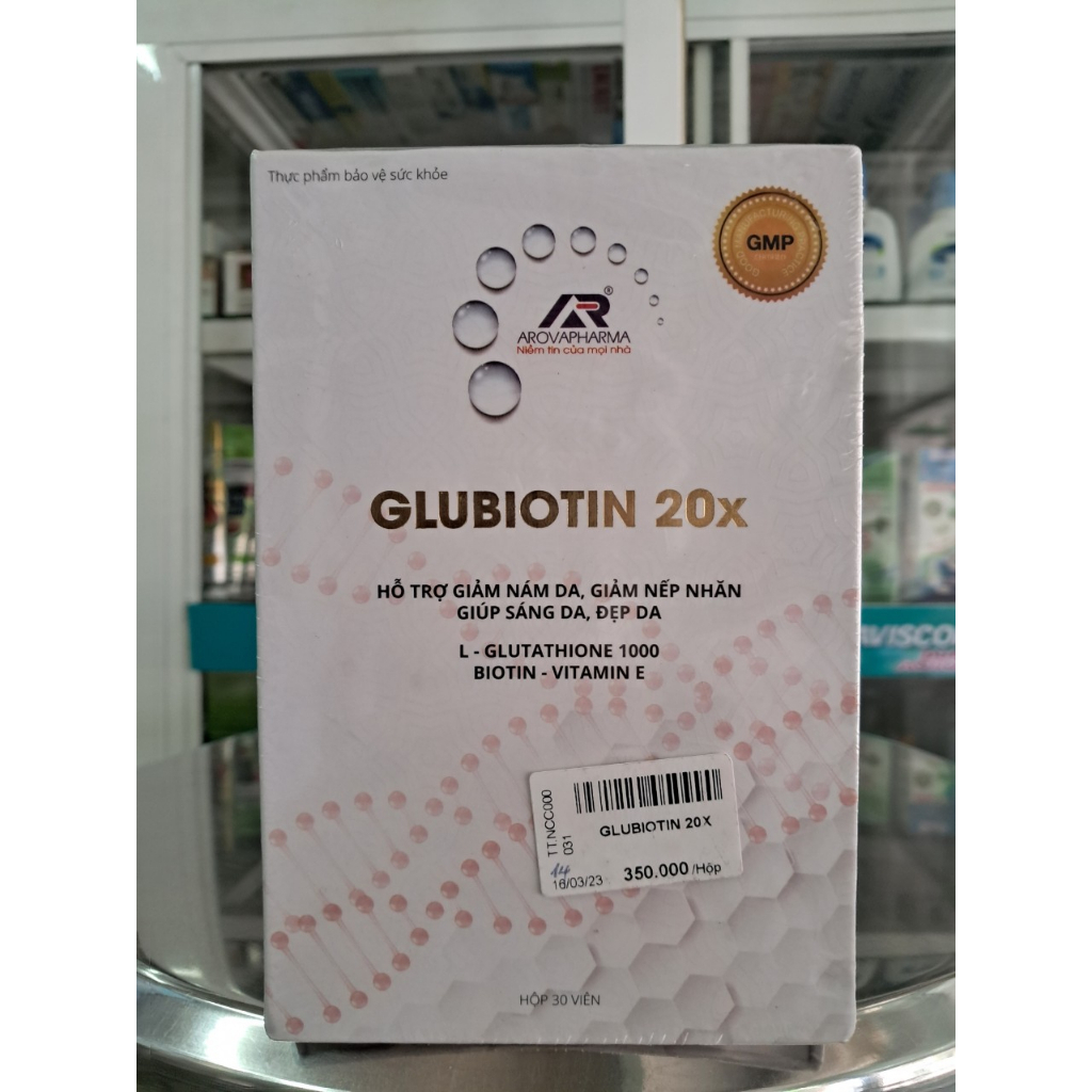 Viên uống trắng da, mờ nám Glubiotin 20x (Glutathione), giảm nhăn, trẻ hoá da, trắng da mặt, sản phẩm chính hãng